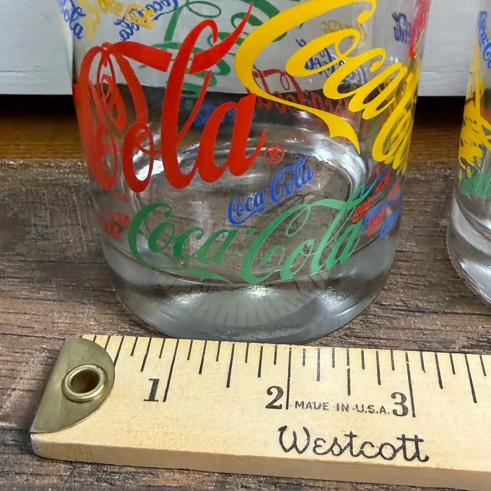 Vintage Coca-Cola Multi-Color All Over Print Glass‎ Tumblers Set of 6 Retro 4